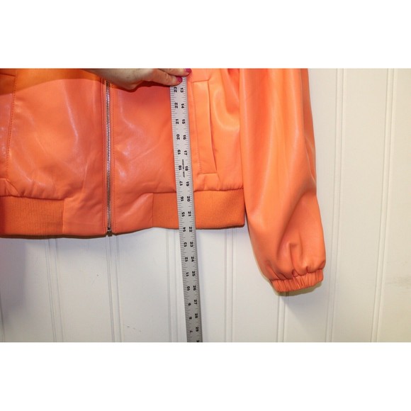 HOUSE OF HARLOW Bomber Jacket Living Coral Vegan Leather Size L Large - Picture 10 of 13